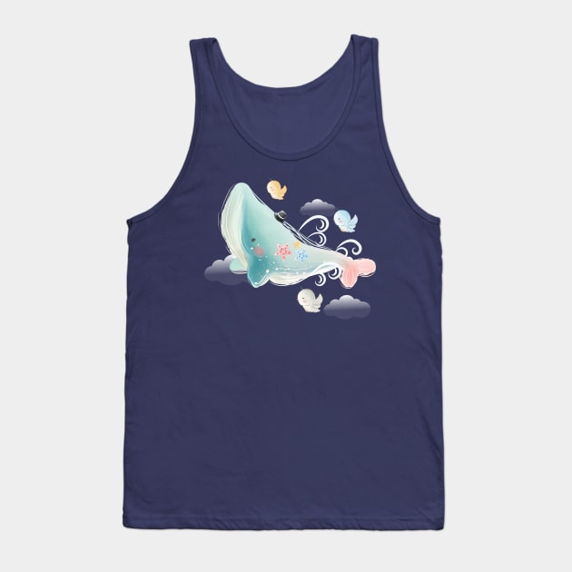 blue whale flying sky Tank Top by Mako Design 